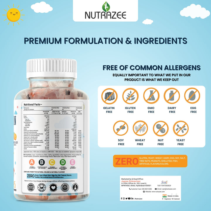 quality premium common allergen free ingredients multivitamin gummies kids children