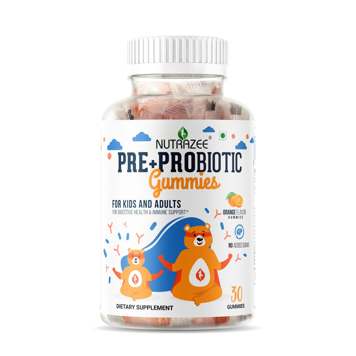 nutrazee probiotic + prebiotic gummies for kids & adults supplement 

