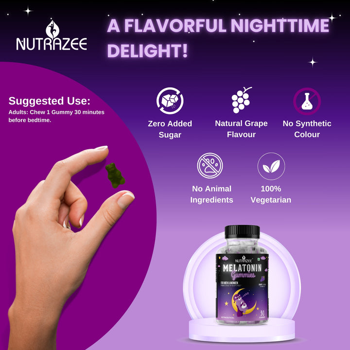 nutrazee melatonin sleep gummies tasty natural grape flavour vegetarian