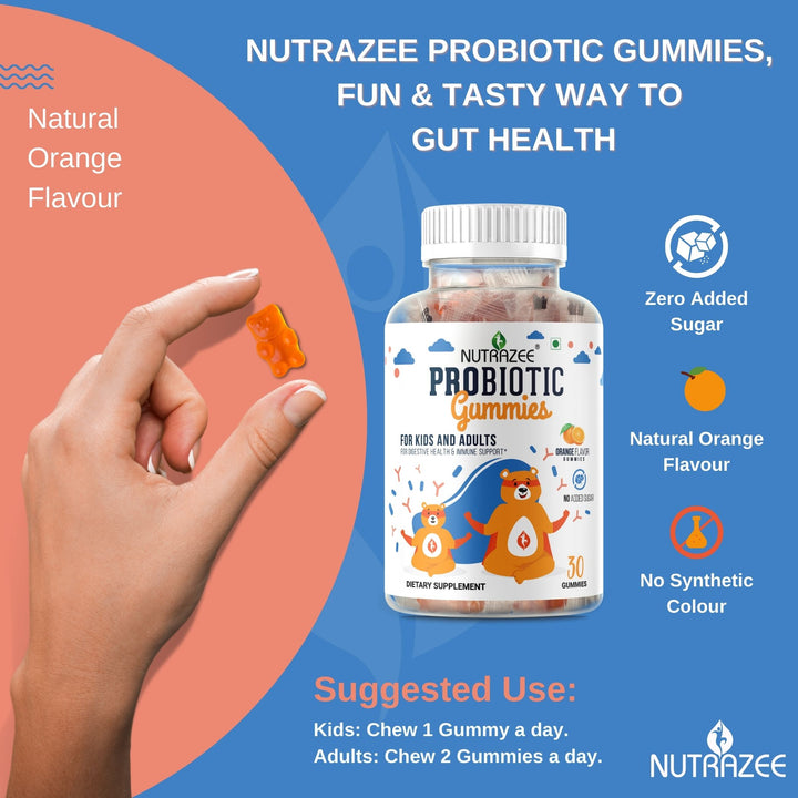nutrazee gummies orange flavour probiotic supplement for gut health