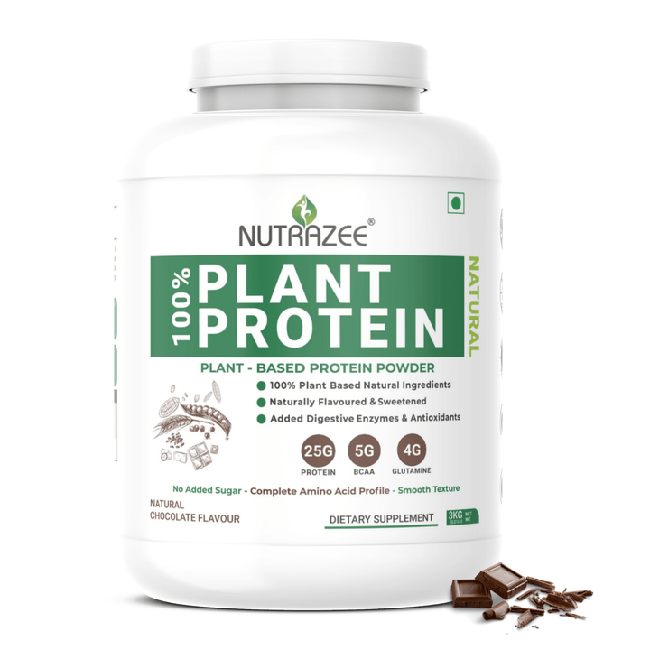 Nutrazee 100% Plant Protein Vegan Powder 3 kgs Supplement for men & women India large jar