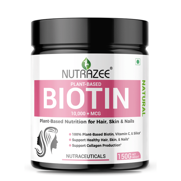 nutrazee plant based biotin powder supplement for hair skin nails vegan online India supplement
