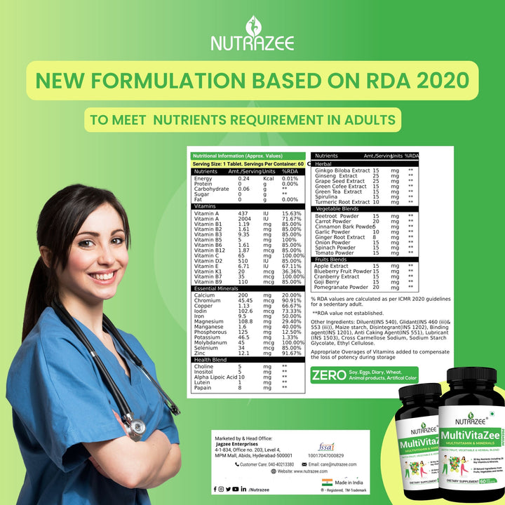 nutrazee multivitazee multivitamin minerals supplement premium formulation RDA 2020