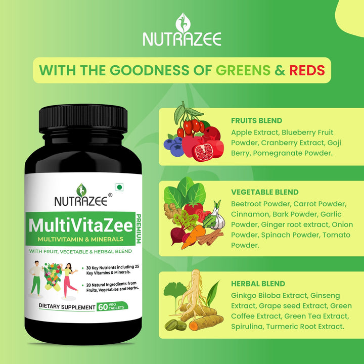 nutrazee multivitazee multivitamin minerals supplement with fruits, vegetable and herbal blend
